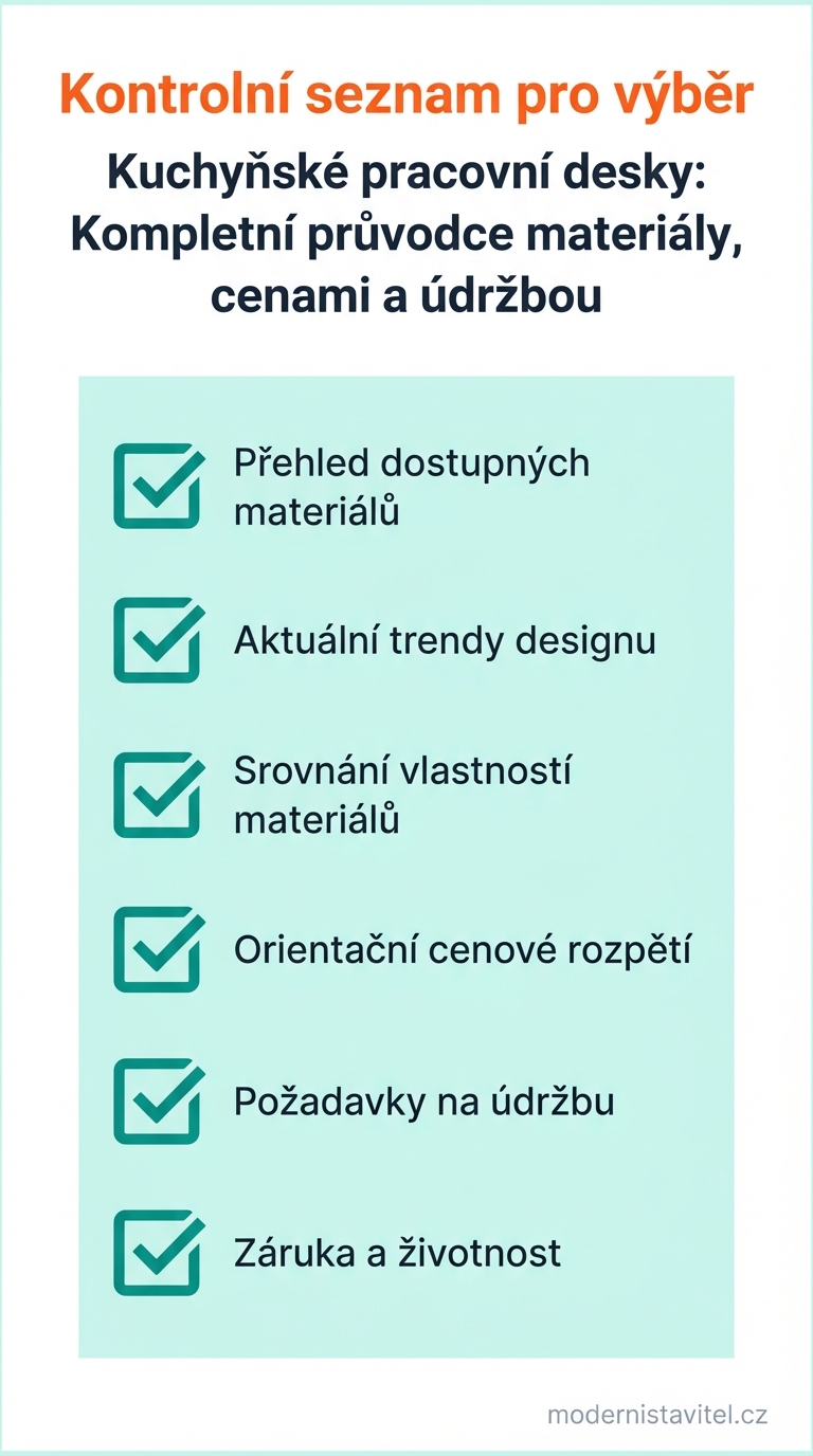kuchyňské pracovní desky: seznam