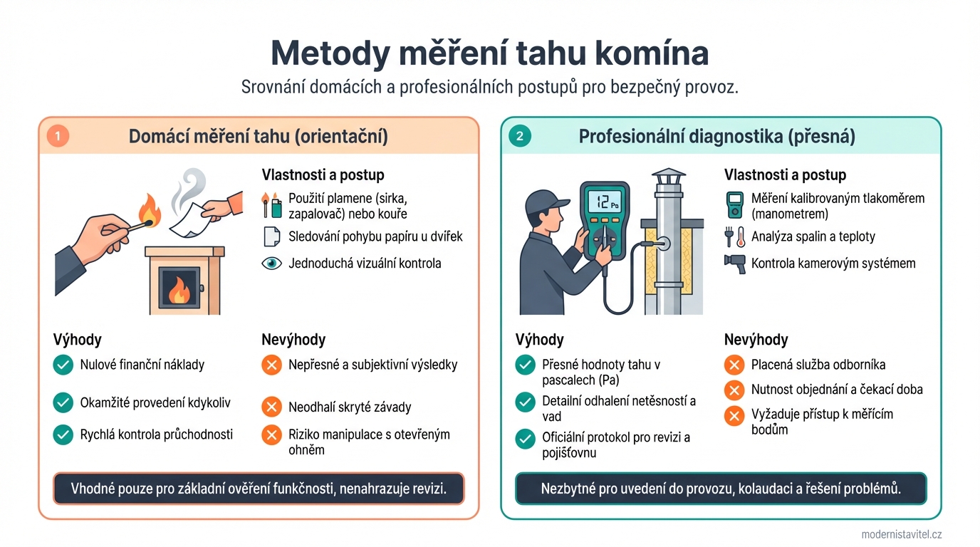 jak změřit tah komína: srovnani