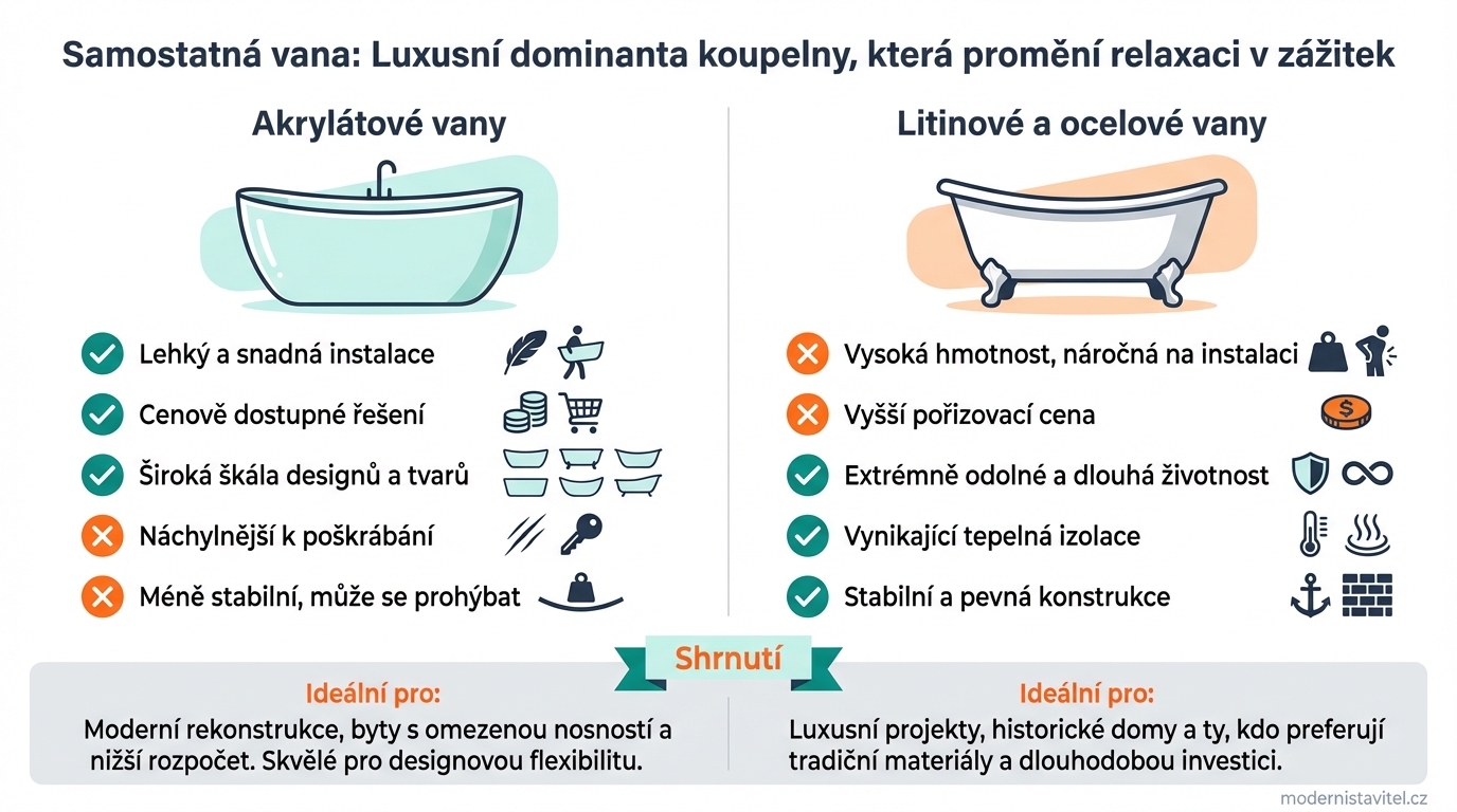 samostatná vana: srovnani