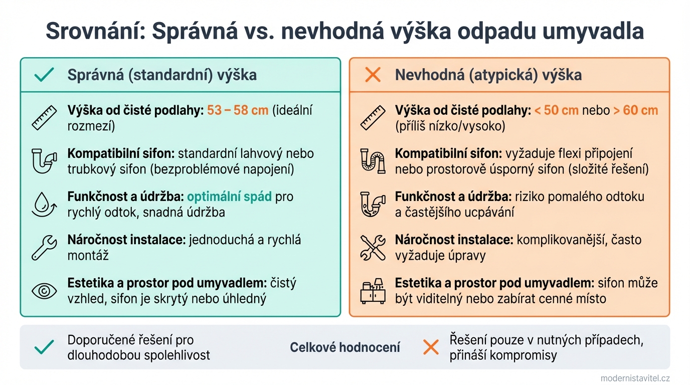 výška odpadu umyvadlo: srovnani
