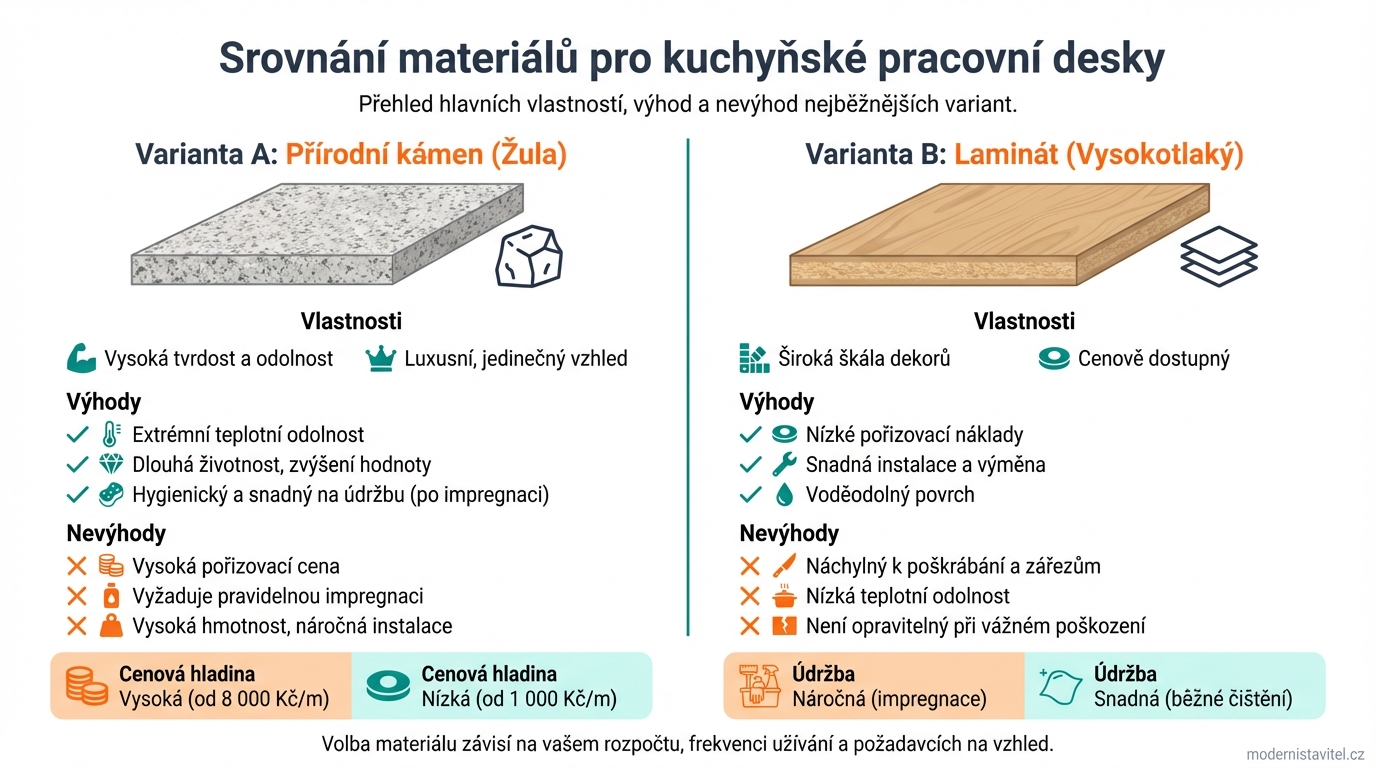 kuchyňské pracovní desky: srovnani