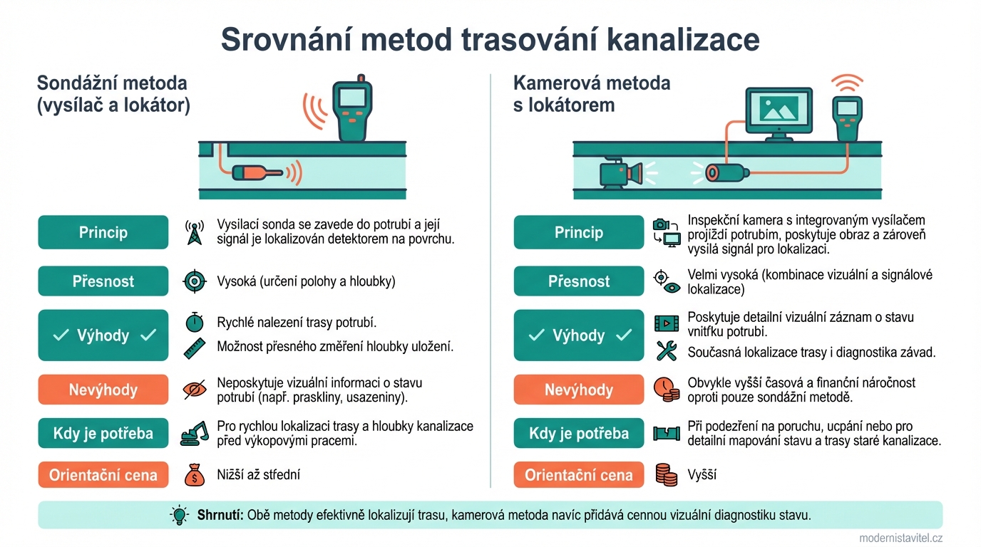 trasování kanalizace: srovnani