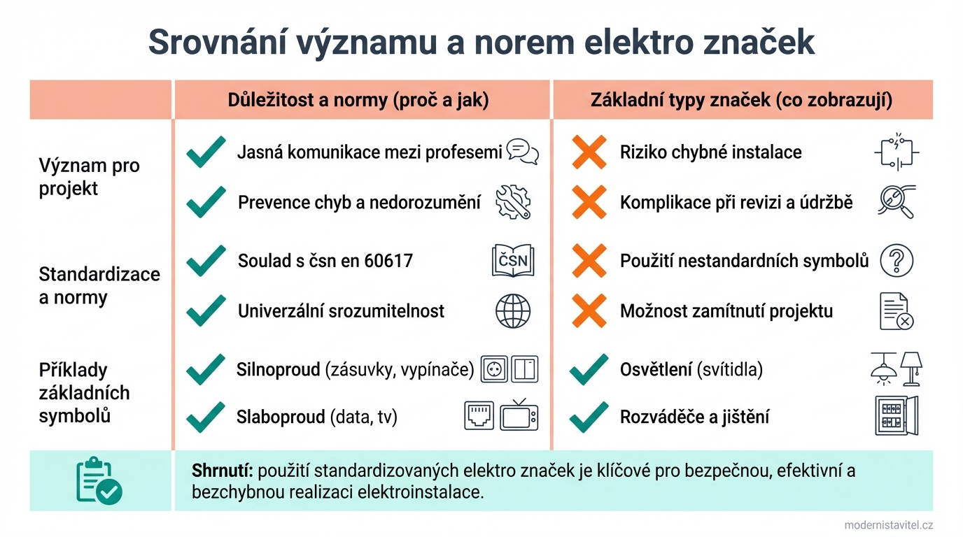elektro značky ve výkresech: srovnani