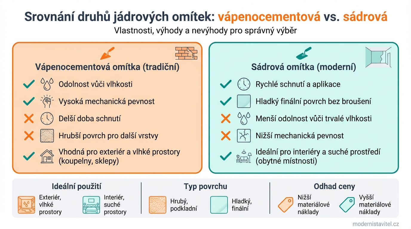 jádrová omítka: srovnani