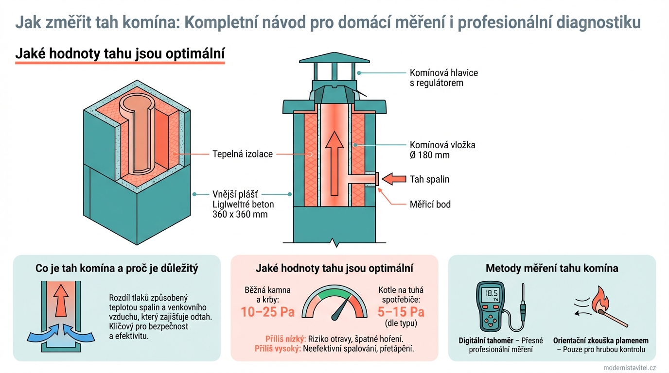 jak změřit tah komína: schema