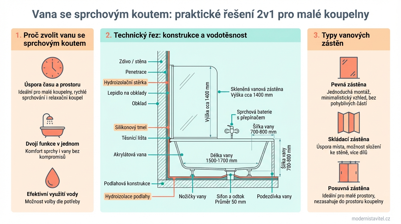 vana se sprchovým koutem: schema