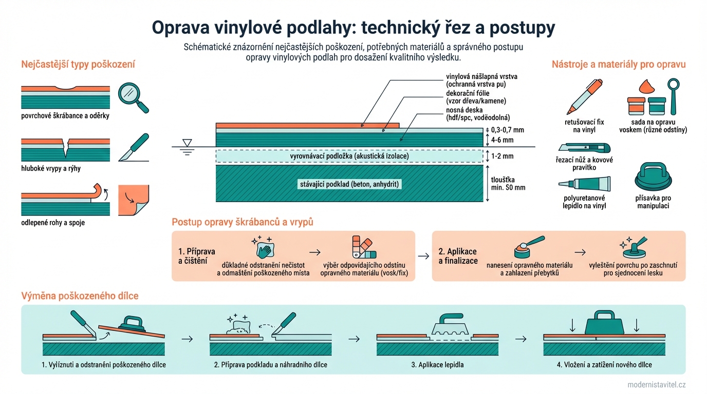 jak opravit vinylovou podlahu: schema