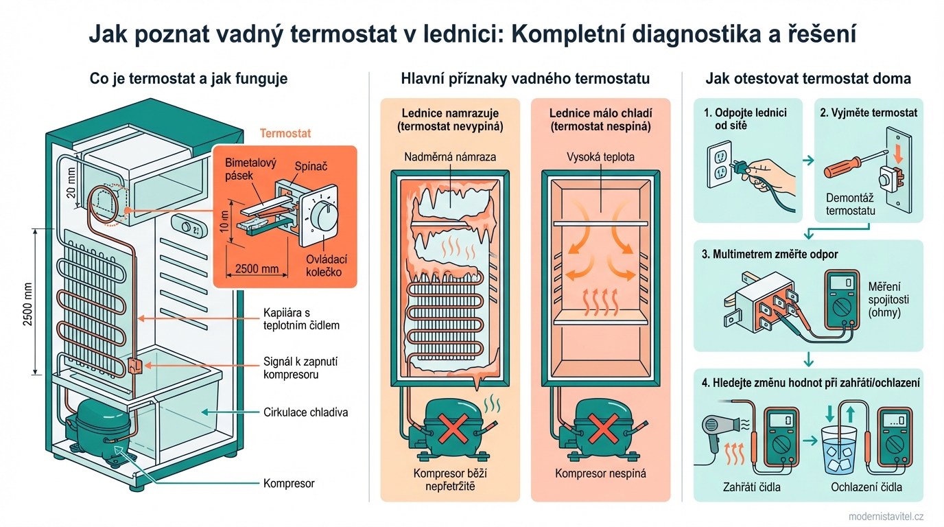 vadný termostat v lednici: schema
