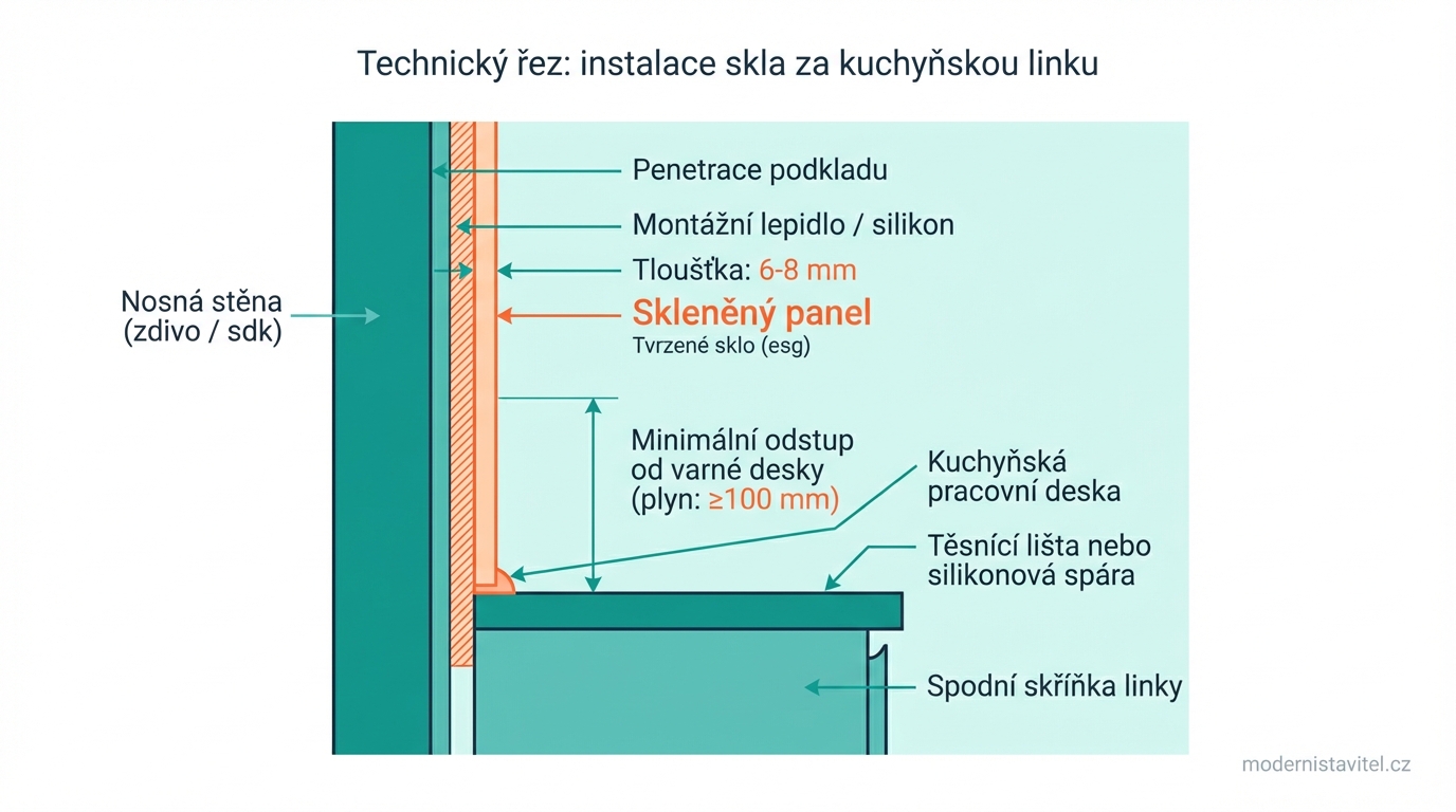 sklo za kuchyňskou linku: schema