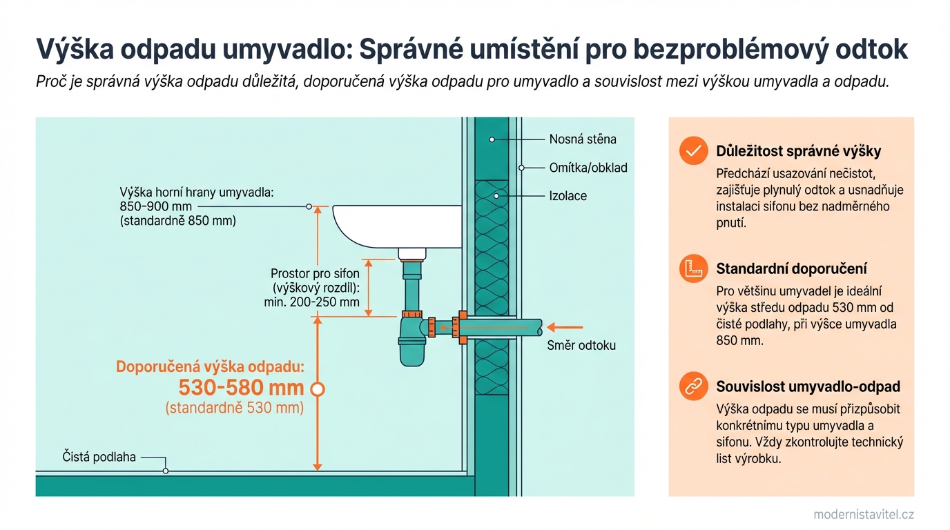 výška odpadu umyvadlo: schema